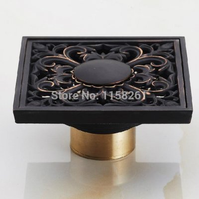 euro style black antique brass flower carved art drain bathroom shower waste drainer sy-073r [floor-drain-3038]