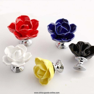 european flower ceramic knobs children room cabinet door cupboard pull handles 5 colors wardrobe drawer door handle pull
