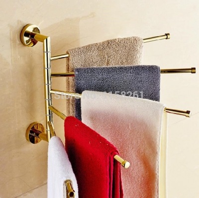 golden bathroom kitchen rotating towel holder 5 movable rod towel bar belt towel rack bathroom accessories og-17-5k [towel-bar-8312]