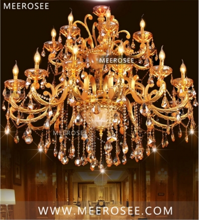 large luxurious 2 tiers 24 arms crystal chandelier light fixture gold crystal lustre lamp for el md3154 d1260mm h1200mm [crystal-chandelier-zinc-alloy-2334]