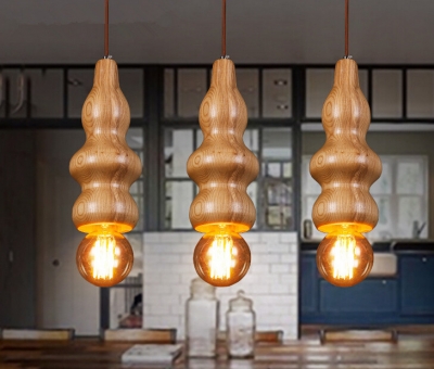 loft american village restaurant bar art lighting northern europe simple cafe creative wood gourd chandelier [pendant-lamp-3778]