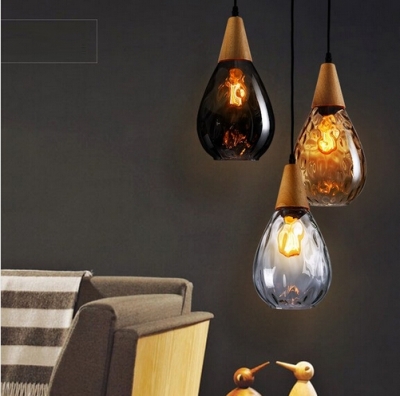loft style creative wood glass edison industrail vintage pendant light fixtures for bar dining room hanging lamp indoor lighting