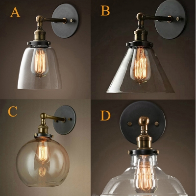 loft vintage industrial wall lamps clear glass lampshade antique copper wall lights 110v 220v for bedroom/corridor [wall-lamps-4929]
