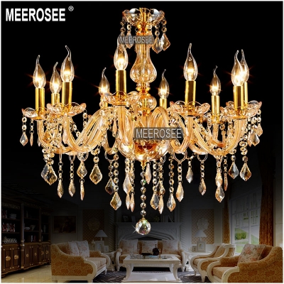 luxurious amber crystal chandelier meerosee authentic crystal lusters suitable for led bulbs for foyer, meeting room, md8432 [crystal-chandelier-glass-2159]