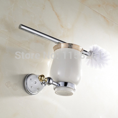 luxury chrome plated finish toilet brush holder with ceramic cup/ household products bath decoration bathroom accessories 5109