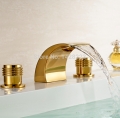 luxury deck mounted widespread bathroom sink mixer taps dual handles waterfall basin faucet 3 holes