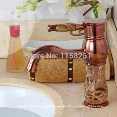 luxury rose golden solid brass bathroom basin faucet single handle with marble basin mixer banheiro torneira q-12 [golden-bathroom-faucet-3469]