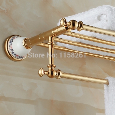 luxury top-grade bathroom towel shelf wall mounted golden towel rack & towel bar bathroom accessories xl-3319k