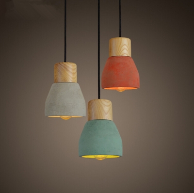 modern cement lampshade bedside lamp creative personality simple wood small pendant lamp