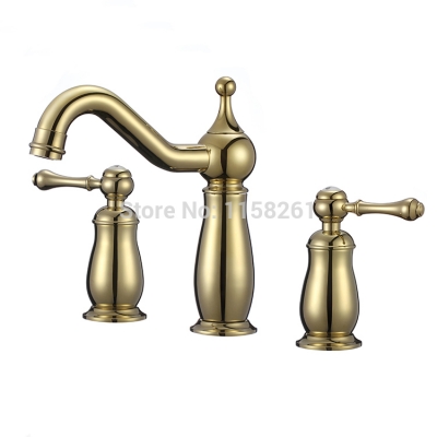 modern design 3 pieces 2 lever bathroom bathtub basin sink polished golden faucet vanity mixer tap deck mounted yb-301-1 [3-pcs-basin-faucet-101]