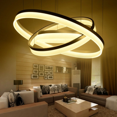 modern led pendant lights for living dining room 3 rings lighting lamp fixture acrylic lamp shades lights with remote control