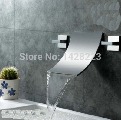 modern new polished chrome brass waterfall bathroom basin faucet dual handles vanity sink mixer tap [chrome-1538]