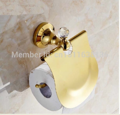 modern new wall mounted golden finish brass with crystal bathroom toilet paper holder with cover [toilet-paper-holder-8170]