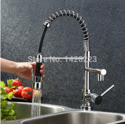 new arrive deck mounted pull down double spout kitchen sink faucet chrome finished and cold water kitchen mixer taps [chrome-1401]
