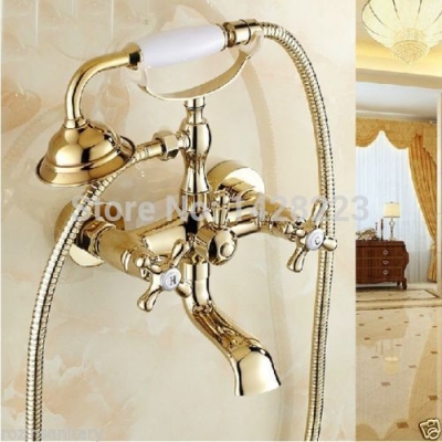 new golden wall mounted bathroom bathtub shower faucet solid brass telephone style bahtub mixer taps