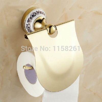 sell bathroom accessories blue & white porcelain solid brass golden finish toilet paper holder/bathroom product st-3396 [paper-holder-amp-roll-holder-7086]