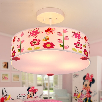 simple kid's room eye protection droplight pink romantic princess girls cartoon butterfly flowers round cloth pendant light [new-products-7152]