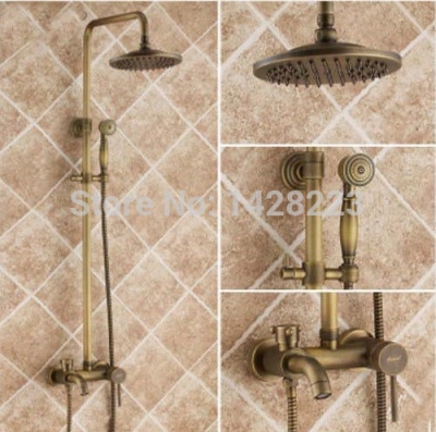 single handle wall mounted rainfall shower set faucet bathtub and shower mixer taps with hand shower [antique-brass-532]