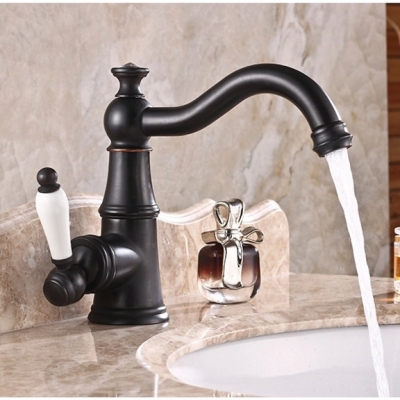 solid brass bathroom sink basin faucet black brass ceramics handle retro style mixer tap deck mounted sy-4506r