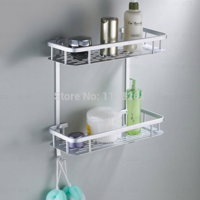 two layer bathroom rack space aluminum towel washing shower basket bar shelf /bathroom accessories 2518 [bathroom-shelf-867]