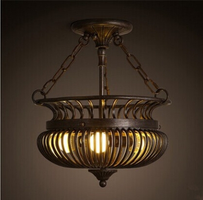 vintage creative iron art cage american luxurious pendant light for el club home living room,e27*3 bulb included