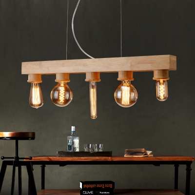 vintage wood wooden pendant light 5 edison bulbs for living room dining room home lighting fixture ac 110v/220v [pendant-light-3547]