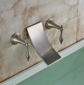 wall mount waterfall spout bathroom sink faucet tap dual handles basin mixers nickel brushed