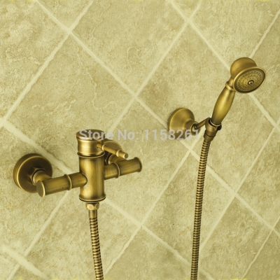 wall mounted antique finished brass material bathroom tub faucet set with hand shower wall mounted zly-6760 [antique-finish-shower-set-564]
