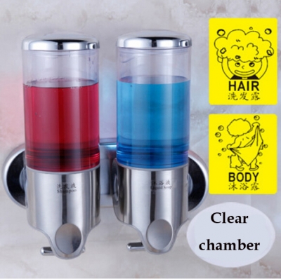 wall-mounted double clear chamber soap dispenser hair & body dispenser for bathroom [soap-dispenser-7862]