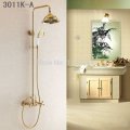 whole and retail luxury gold brass shower faucet set dual ceramic handles tub mixer hand shower hj-3011k-a