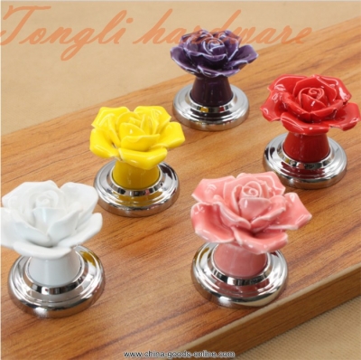 10 pcs/lot 5 color vintage rose ceramic door knob/handle (silver base) for kitchen, cabinet, locker,drawer,