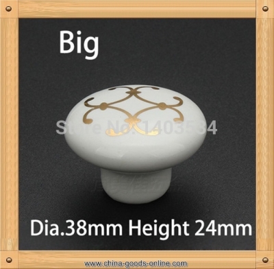 10pcs dia.38mm ceramic big knob kitchen furniture knob drawer pulls printed golden flower [Door knobs|pulls-1541]