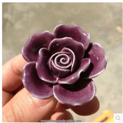 5pcs vintage rose flower ceramic door knob cabinet drawer cupboard handle pull diy--purple