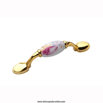 76mm hole spacing imitation gold plated tulip flower ceramic furniture handles luxury cabinet pullers eh926g