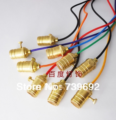 (9pc/lot) knob switch brass lamp bases with 1m multicolor electrical wire retro copper e27 lamp holder for edison pendant lights [lamp-socket-4591]