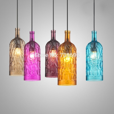 american industrial retro colorful glass bottle pendant lamp wine bottle bar light coffee shop light 1*e27