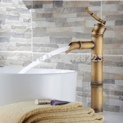 bamboo style antique brass bathroom mixer faucet deck mounted waterfall basin mixer tap [antique-brass-513]