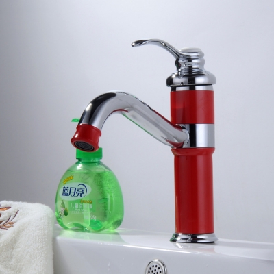 bathroom and cold red mixer faucet, deck mounted brass mixer tap