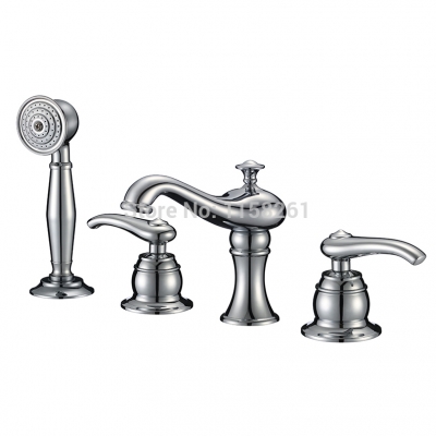 bathroom basin waterfall spout deck mounted tub chrome faucet with hand shower tap 4 pcs set yb-401-a