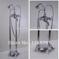 bathroom chrome floor stand faucet telephone type bath shower mixer brass shower set luxury bathtub tap hj-5043