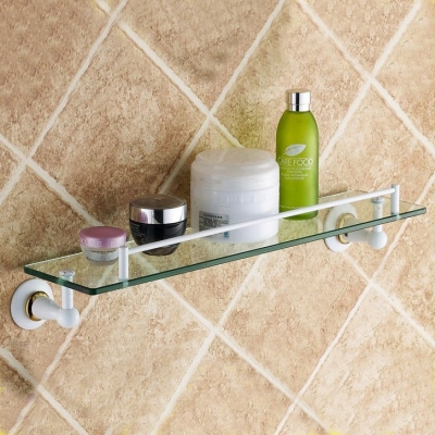 bathroom shelf,single glass shelf,solid brass base+white painted finish,glass shelf,bathroom products,st-3598a [bathroom-shelf-914]