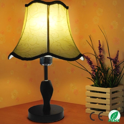 brown lace dark golden fabric shade led table lamps; distorted shape wooden base bedroom, sitting room, study, decorative abajur [led-table-lamp-7302]