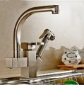 brushed nickel single handle pull out kitchen sink faucet deck mounted and cold kitchen mixer tap with sprayer