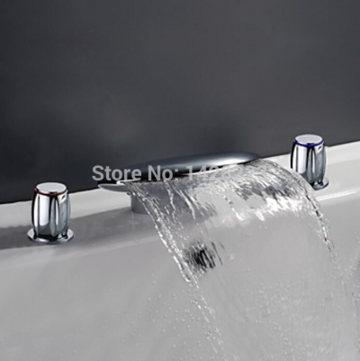 chrome waterfall brass bathroom sink faucet dual handles widespread basin mixer taps a496 [chrome-1515]