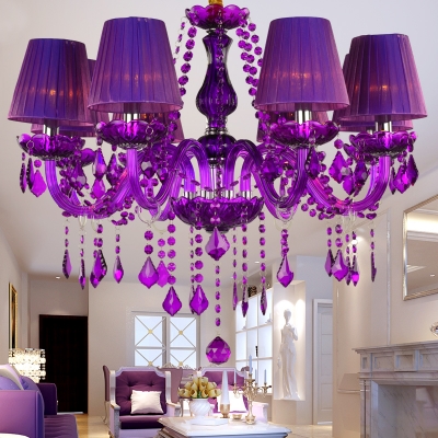 crystal chandelier purple lampshades lustres de cristal para sala modern chandeliers lighting fixture for living dining room [chandelier-pendant-lights-3297]