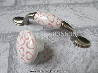 dia: 1.5" (38 mm) knob drawer pulls knob kids white ceramic pink heart / girls cabinet knob