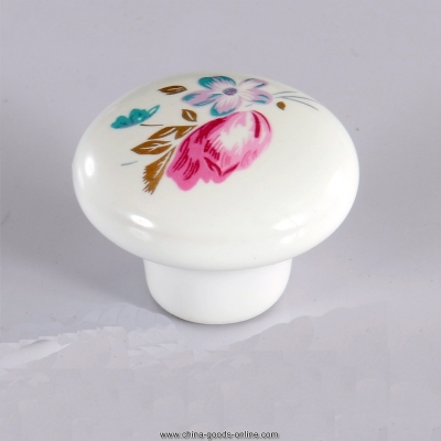 dia.32mm single hole round ceramic door knob kitchen furniture knob cabinet knob drawer knob with flower print [Door knobs|pulls-1459]