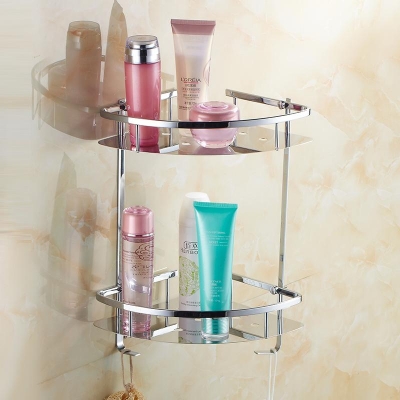 dual tier stainless steel conner bathroom shelf [bathroom-shelves-992]
