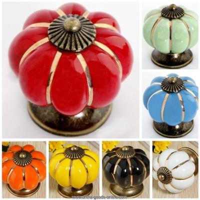 european countryside pumpkin ceramic knobs children room cartoon door cabinet cupboard pull drawer handles 7 colors cmhm375