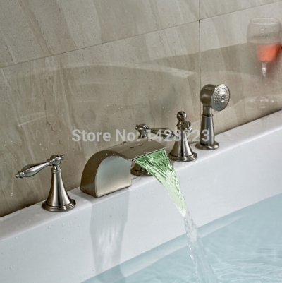 fashion color changing led waterfall bath & shower faucets deck mounted 5pcs bathtub mixer taps
